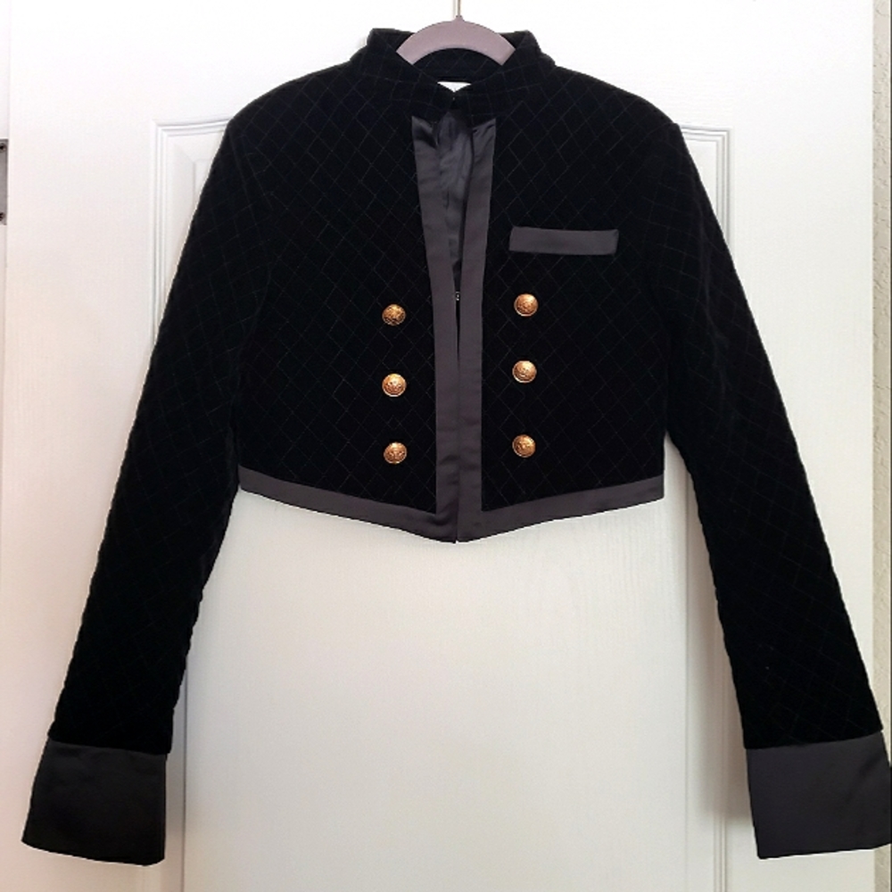 Velvety Cropped Military Jacket by Wuuus